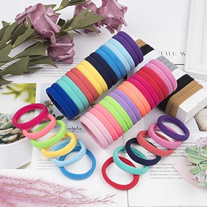 XIMA 60pcs Nylon Elastic Hair Ties Hair Ties Bands Rope No Crease Elastic Fabric Large Stretch Ouchless Ponytail Holders (60pcs-Mix 20colors(HT007)) - Image 3